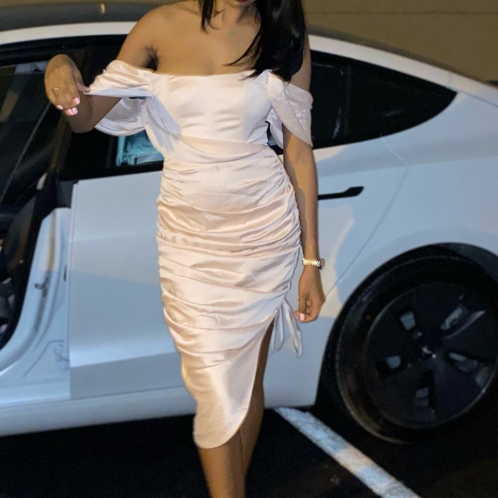 Off the shoulder cream dress